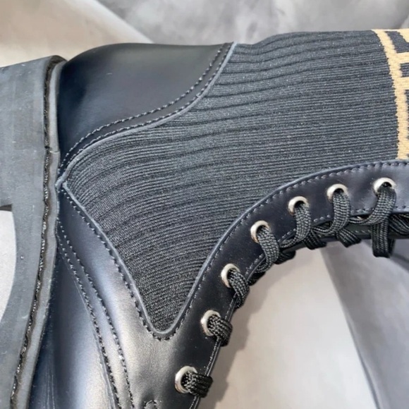 Fendi Black Combat Boots with Logo Cuff - Picture 6 of 6